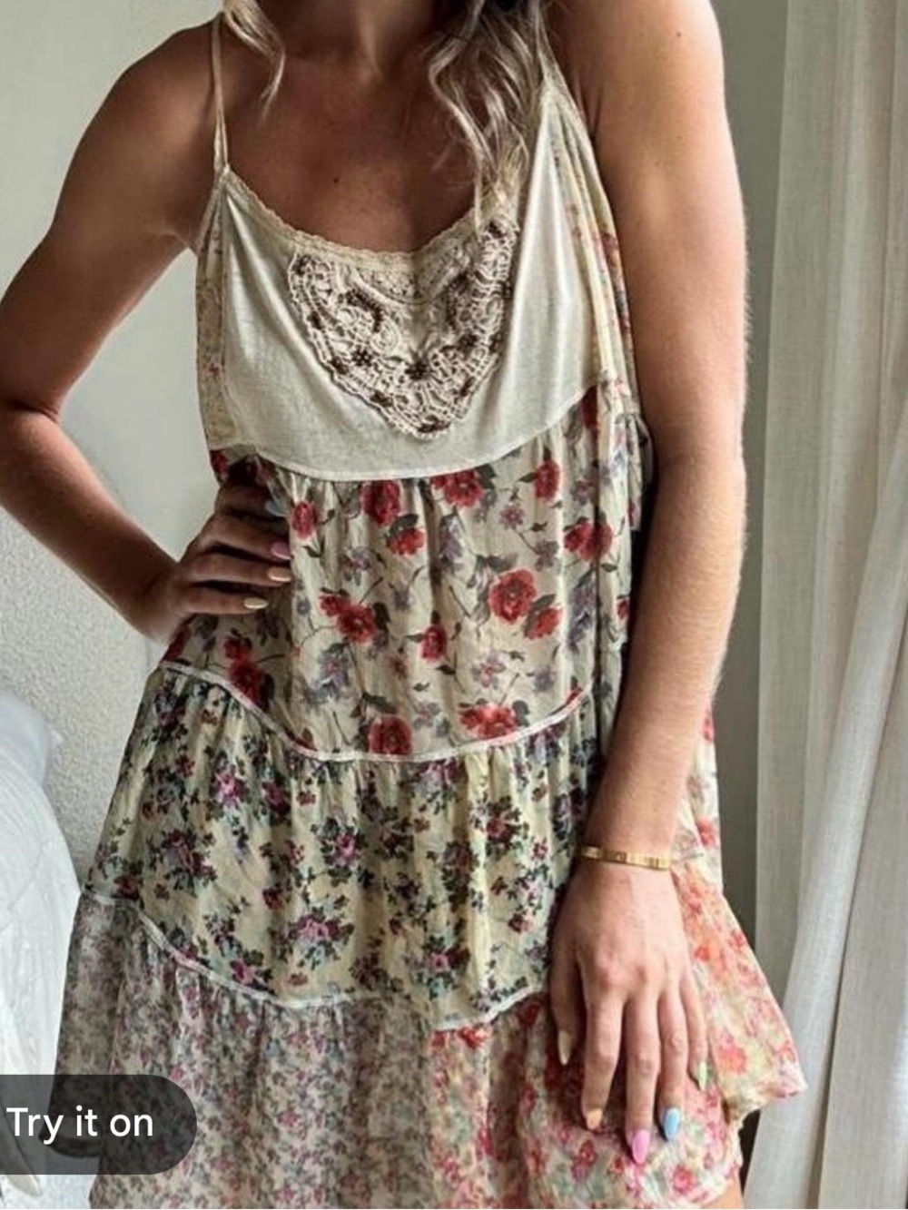 2 for $20 sale: Awake by OS tiered babydoll tank with wood beads- L